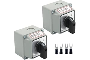 KEYMOO 2 Packs 20A Rotary Changeover Switch with Exterior Box,3 Position 2 Phase 8 Terminals,ON-OFF-ON 2-Way 2NO 2NC Universal Selector Switch 20/D202.2D