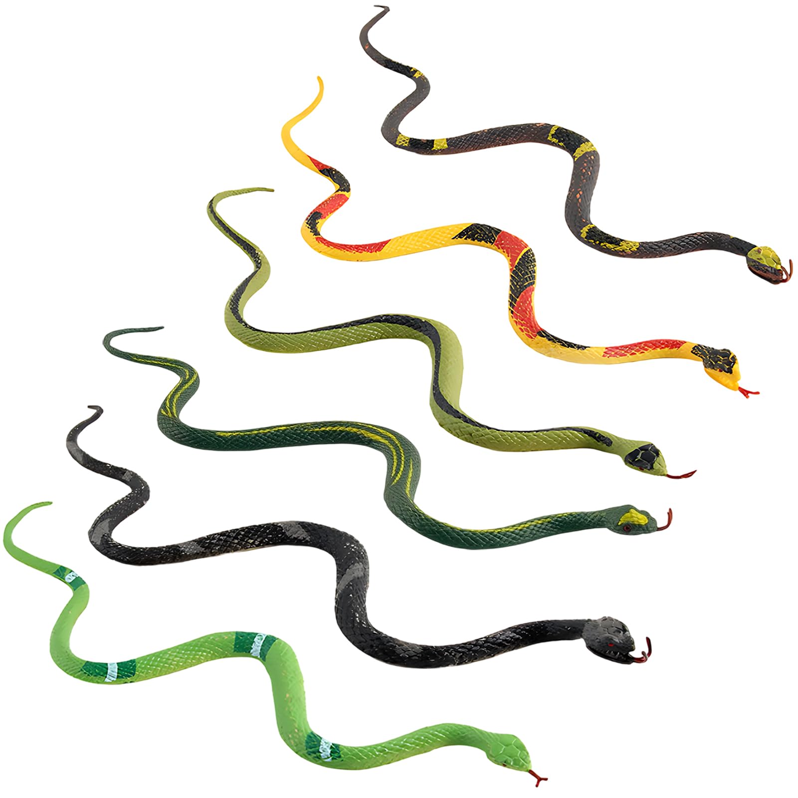 6PCS Realistic Snake Toy Set, Lifelike Fake Snakes for Garden Bird Scaring, Halloween Decorations and Practical Jokes, Flexible Plastic Snake Models with Detailed Scales