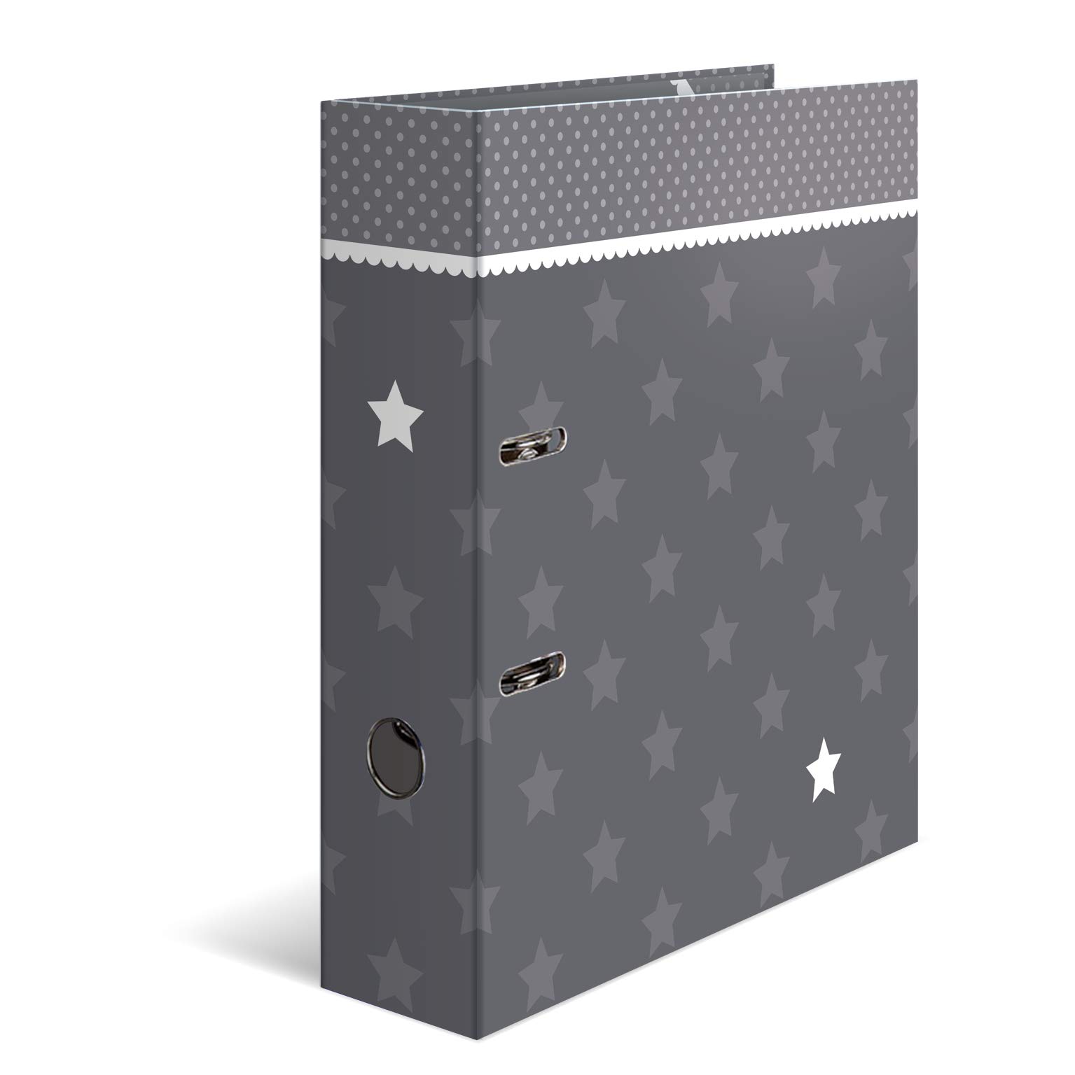 HERMA Lever Arch File Stars with Grey with Borders Motif, A4, 70 mm Spine, with Inner Print, 1 Folder