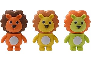 KUNFOWL 12 Pack Lion Erasers for Kids, 3D Animal Erasers for Boys and Girls, Fun Take Apart Erasers for School Supplies Prize Gifts Party Favors