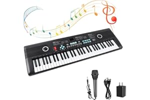 MIZAYI 61 Key Keyboard Piano, Electric Piano Music Keyboard with Teaching Mode, Microphone, Sheet Music Stand and Power Supply, portable keyboard piano for Beginners