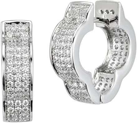 Amazon Com Quatrefoil Shaped Pave Cubic Zirconia Hoop Earrings Jewelry