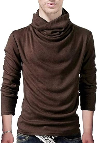 Amazon モノア タートルネック トレーナー Tシャツ メンズ ファッション 長袖 アフガン風 ハイネック カットソー ブラウン L Tシャツ カットソー 通販
