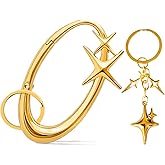 2Pcs Star Carabiner Keychain Shiny Chrome, Cool Carabiner, Cute Carabiner Star Moon Keychain for Purse Handbag Backpack Bag