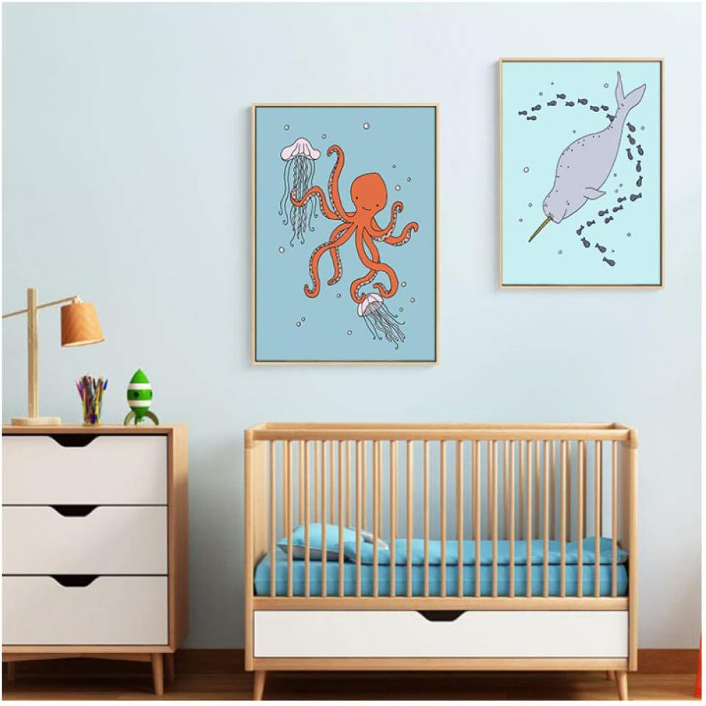 Carteles de vivero bajo el mar Arte de la pared Pulpo Pintura de lienzo