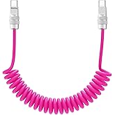 chubbycable Curly Chubby 240W Coiled USB C Fast Charging Cable Durable Braided Charger Cord for Car Compatible with iPhone 17-15 Series iPad, Pink, Type-C to Type-C, 2.13FT-6.56FT