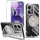 for Xiaomi Redmi Note 13 Pro Plus 5G Phone Case with Glass Screen Protector 360° Rotatable Ring Holder Kickstand [Non Yellowing] Transparent 4 Corners Shockproof Protective Phone Cover Case - Clear