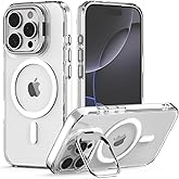 Nvollnoe for iPhone 16 Pro Case Compatible with MagSafe Military Grade Shockproof Heavy Duty Protective Adjustable Kickstand Matte Semi Clear Phone Cover for iPhone 16 Pro(Clear)