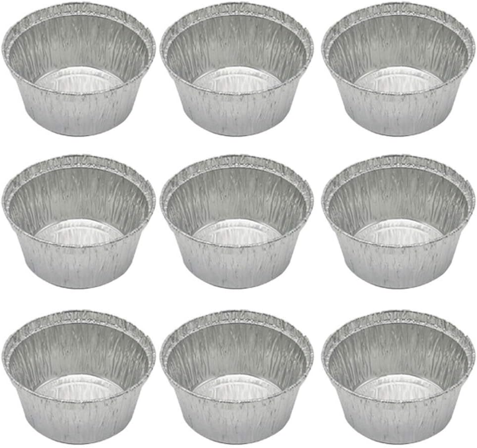 50 Pcs 120ML Tin Foil Bowls Aluminum Foil Round Disposable BBQ Tray Pie Pans for Homemade Cakes Pies -8x3.7cm (Without Lid)