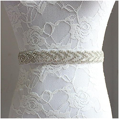 Xiwstar Delicate European Bride Wedding Dress Sash Belt Handmade Crystal Rhinestone Bridal Dressing Appliques (Nude Pink)