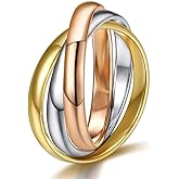SeiMios Three Tone Interlocked Ring for Women Stainless Steel Triple Row Rolling Trinity Band Ring Size 5-9