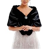 Yalice Women's Wedding Faux Fur Shawl and Wrap Bridal Fur Stole Cape Fur Scarf for Bride and Bridesmaids
