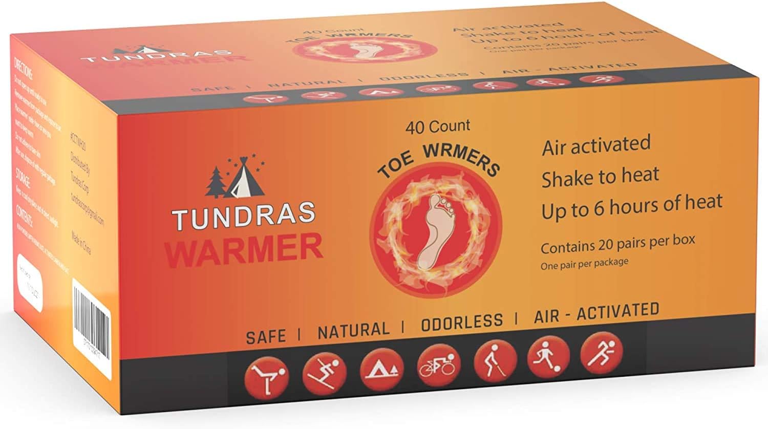 Hot Toe Foot Heat Warmers - 80 Count, Adhesive Long Lasting Air Activated Disposable Natural Heating Pads for Shoes, Boots – Odorless & Comfortable for Outdoor Work, Sports Activities: Sports & Outdoors
