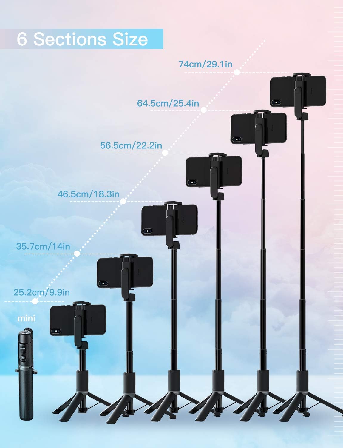 Selfie Stick, Mpow Selfie Stick Tripod with Bluetooth Remote, 360° Rotation Extendable Phone Tripod Stand Selfie Stick Compatible with iPhone11, X, iPhone 8, 8 Plus, 7, 7 Plus, Galaxy S9 S8 and More