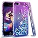 LeYi Compatible for iPhone SE Case (2016), iPhone 5S Case, iPhone 5 Case with 2pcs Tempered Glass Screen Protector for Girls Women, Cute Glitter Liquid Clear Protective Case for iPhone 5, Purple/Blue
