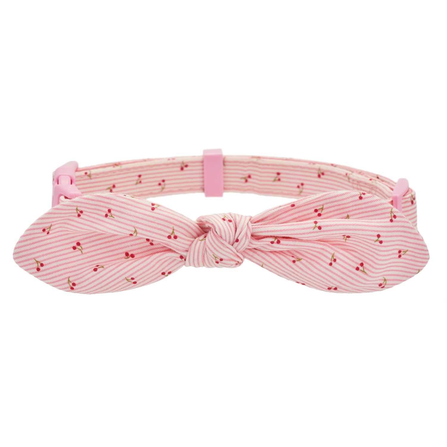 Petiry Cherry Print Dog Collar with Detachable Knot Bow,Adjustable Cute Pink Small Dog Collars for Girl Dogs Gift,S