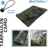 SolaDirect Camo Tarpaulin 2x2 m 85 GSM Waterproof Tarp with 4 Ball Bungees view 3