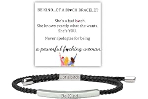 LIU JUN Be Kind of a Bitch Tube Bracelet, Adjustable Braided Rope Handmade Engraved Inspirational Bracelet Best Bitches Stainless Steel Motivational Tube Bracelet Gifts for Women Girls