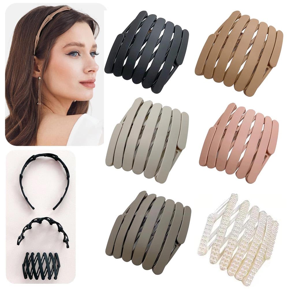 6PCS Foldable Headbands,Retractable Headband, Spring Wavy Headband No Slip, Compact Portable Adjustable Hair Hoop for Women Girl Washing Makeup Travel Outdoor, Fashion Hair Accessories