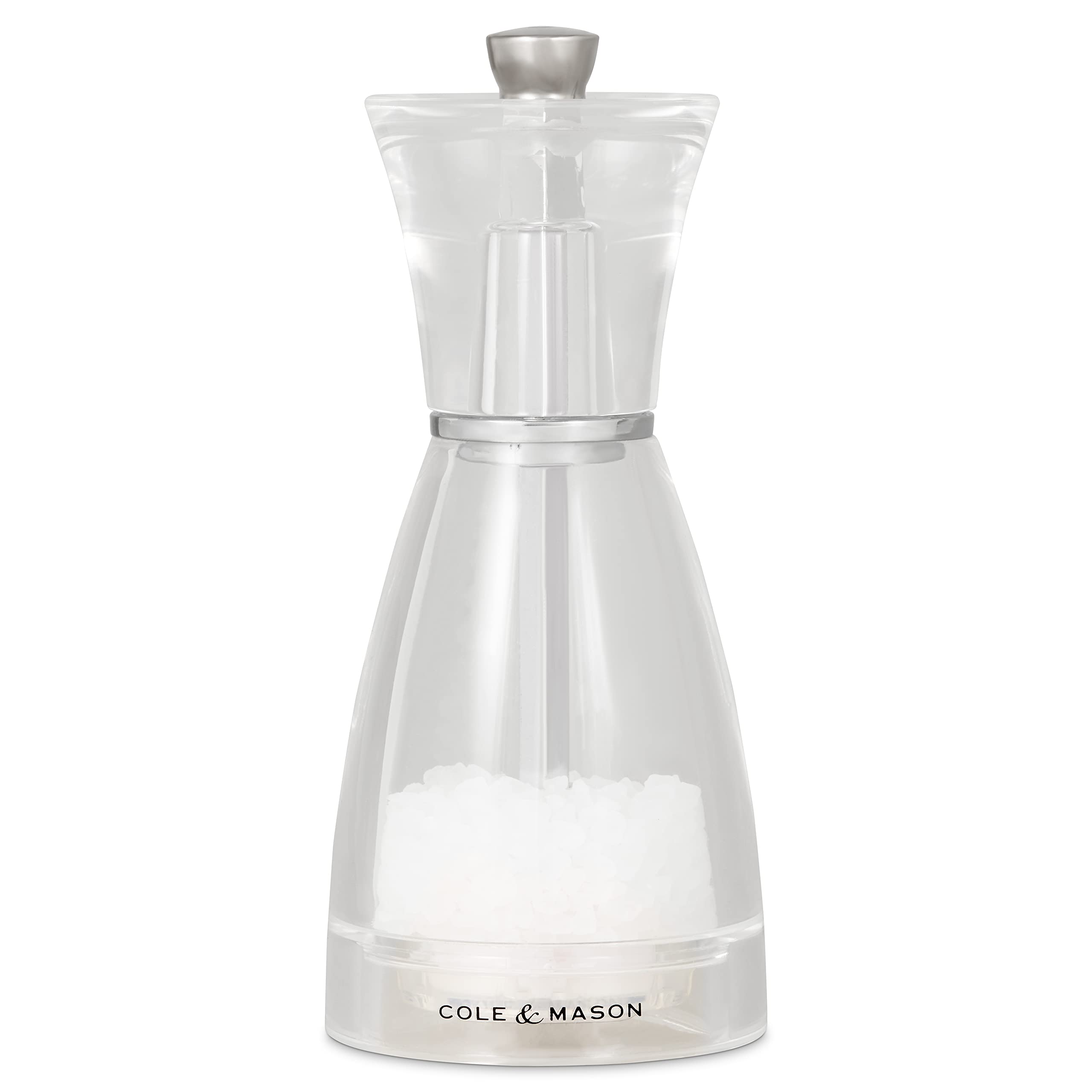 Cole & Mason Pina Clear Salt Mill, Adjustable Grind Precision+, Acrylic, 125 mm, Single, Includes 1 x Salt Grinder