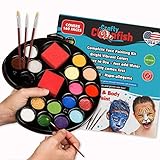 Face Painting Palette 16 Color Paint Kit - 3 Sponges for Face & Body. Great for Halloween, Theme Parties, Cosplay. FDA Compliant, Hypoallergenic Artist Makeup 100% Safe! Hours of fun for kids & adults