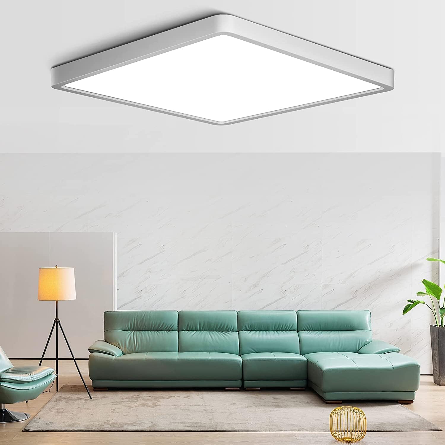 12in/30cm 24W Square LED Flush Mount Ceiling Light, 2800K Warm White Bathroom Light, 3200LM, White Flat Ceiling Lights, 240W Equivalent Ceiling Lamp for Closets, Kitchens, Hallway, Bedrooms, etc.