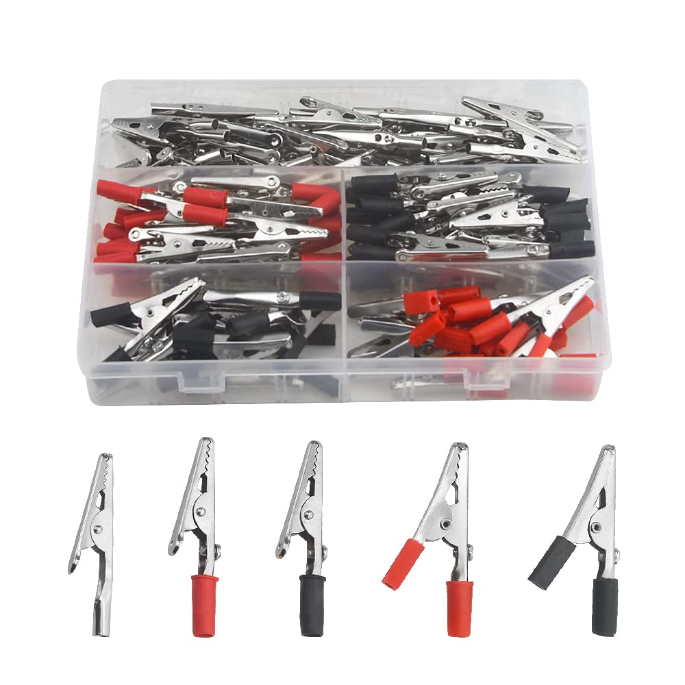 WMYCONGCONG 120 PCS Metal Alligator Clips Electrical Crocodile Test Clip Clamps Assortment Kit with Plastic Hands for Laboratory Electric Testing