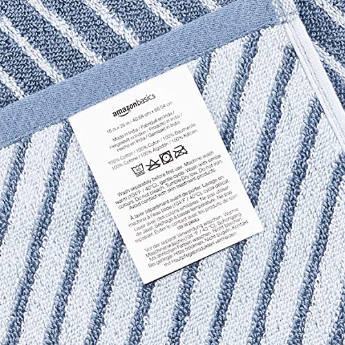 AmazonBasics Reversible Diagonal Stripe Jacquard Hand Towel 4Pack, Clear Skies/True Blue
