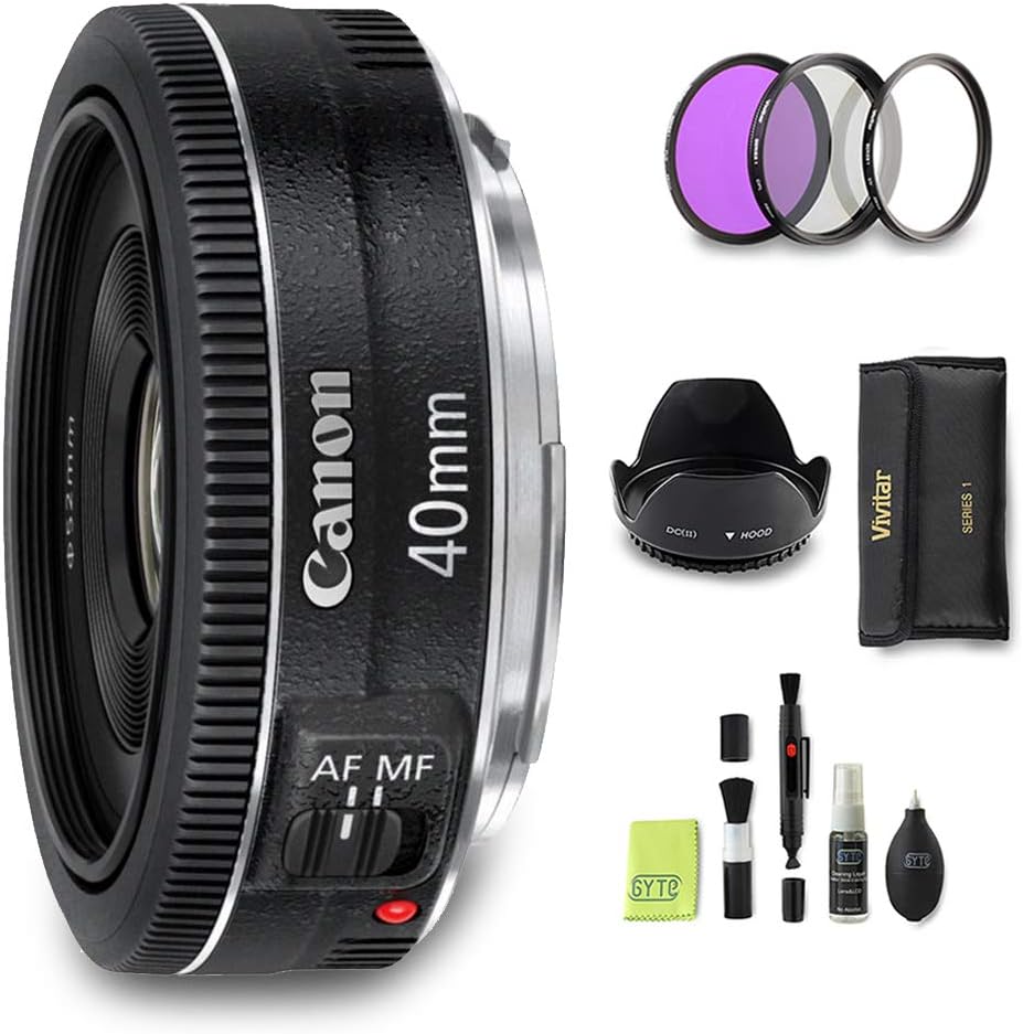 GYTE Bundle | Canon Lens - EF 40mm f/2.8 STM - Pancake Lens for Canon DSLR Cameras + 3-Piece Filter Kit + Cleaning Set | Premium Accessories Bundle