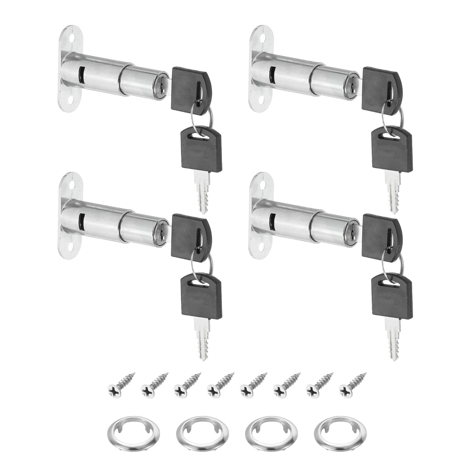 PATIKIL Push Plunger Lock, 4 Pack 40mm(1-4/7 Inch) Cylinder Length 3/4" Cylinder Diameter Zinc Alloy Chrome Finish Desk Drawer Lock Keyed Alike for File Cabinet Wardrobe Sliding Door