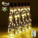 Wine Bottle Light with Cork, 6 Pack Battery Operated Cork Lights for Wine Bottles Cork String Lights Fits All Bottle Shape, 20 LED Warm White Fairy Lights for DIY, Party, Decor, Halloween,Wedding