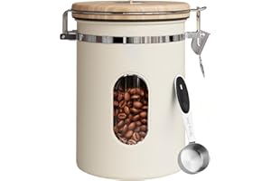 COMIWIN 1800ml Coffee Canister with Window 22oz, Date Tracker & Scoop, Ground Beans, Airtight Stainless Steel Kitchen Food St