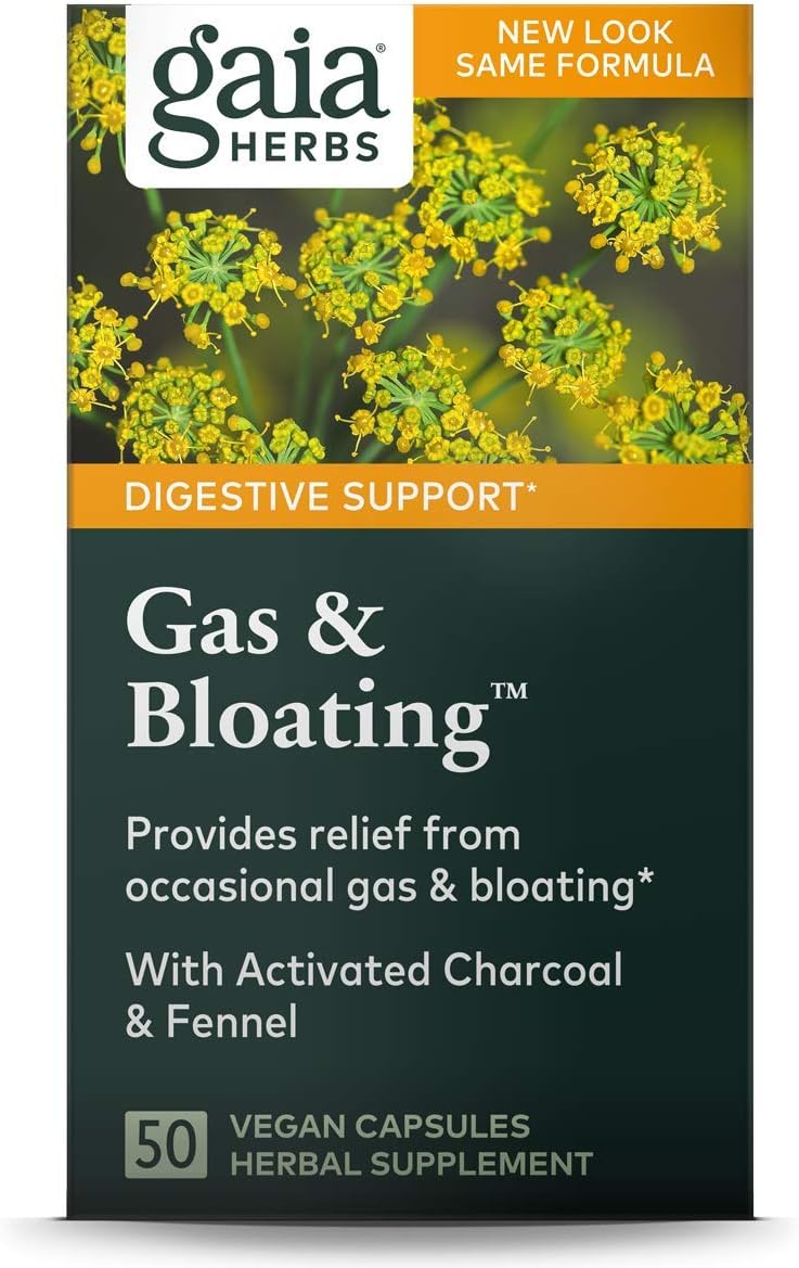 Gaia Herbs Gas & Bloating Supplement, Vegan Capsules, 50 count - Gas Relief Tablets Reduce Bloating and Improve Digestive Function, Activated Charcoal and Fennel: Health & Personal Care