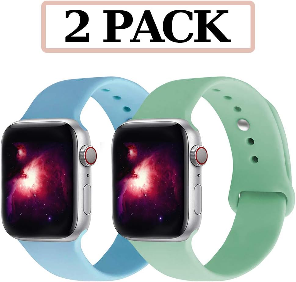 GZ GZHISY 2 Pack Compatible for Apple Watch Band 38mm 40mm 42mm 44mm, Soft Silicone Sport Strap Replacement iWatch Wristbands Compatible for iWatch Series 1, 2, 3, 4, 5, S/M, M/L