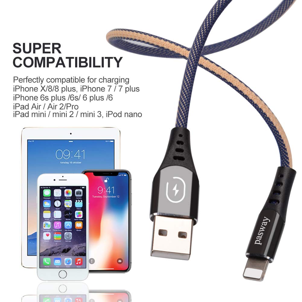 Pasway Cable iPhone, Paquete de 4 [0.25M+1M+2M+3M] Trenzado 3.0A USB Cable de Carga y sinc rápido Compatible con i Phone XS MAX XR X 8 8 Plus 7 7 Plus 6s 6s Plus 6 6 Plus iPad