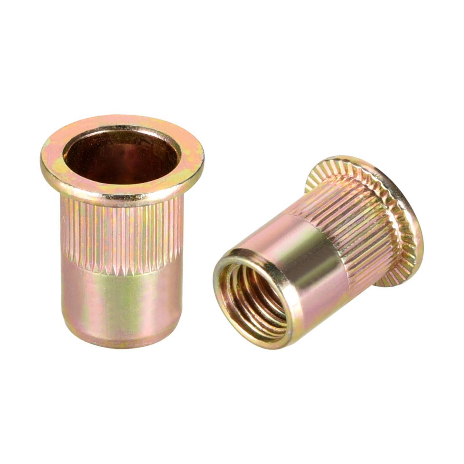 TA-VIGOR 10Pcs M10 Rivet Nuts, Carbon Steel Knurled Flat Head Threaded Insert Nut Yellow Zinc Plated for Automotive Furniture