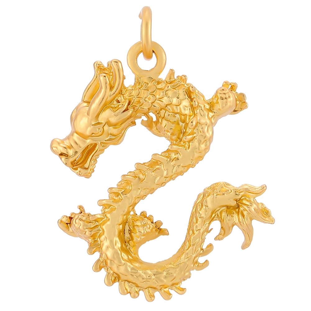Beebeecraft 1 Box 8Pcs Chinese Dragon Charms 18K Gold Plated Chinese Zodiac Charms 3D Necklace Charm with Jump Ring for DIY Necklace Bracelet Jewelry Making