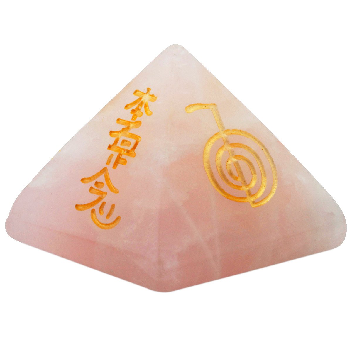 Shanxing Mini Natural Rose Quartz Crystal Pyramid, Healing Crystal Engraved Usui Reiki Symbols Stone Decoration Figurine