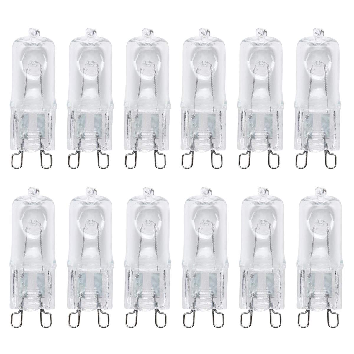 FanciBuy G9 25W Halogen Bulb, 12 Pack Clear Capsule Bulbs Warm White 2700K 360 Lumen 230V Up to 3000 Hours Life