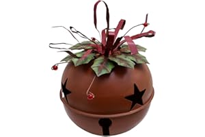 Attraction Design Large Rustic Red Christmas Jingle Bell Decoration, 8.5 X 8.5 Inch Metal Star Cutout Hanging Ornament