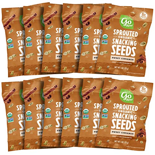 Go Raw Pumpkin Sunflower Seeds Snack Mix Grab and SingleServe, Bags Box of 12 — Keto Vegan Gluten Free Organic, Sweet Cinnamon, 12 Ounce