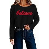 UNIQUEONE Christmas Sweaters for Women Merry Sweater - Xmas Knitted Pullover Funny Holiday Graphic Long Sleeve Tops