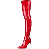 Women's Patent Leather PU Thigh High Boots Pointy Toe Side Zippe Fashion Comfy Sexy Stiletto High Heel Over The Knee Boots