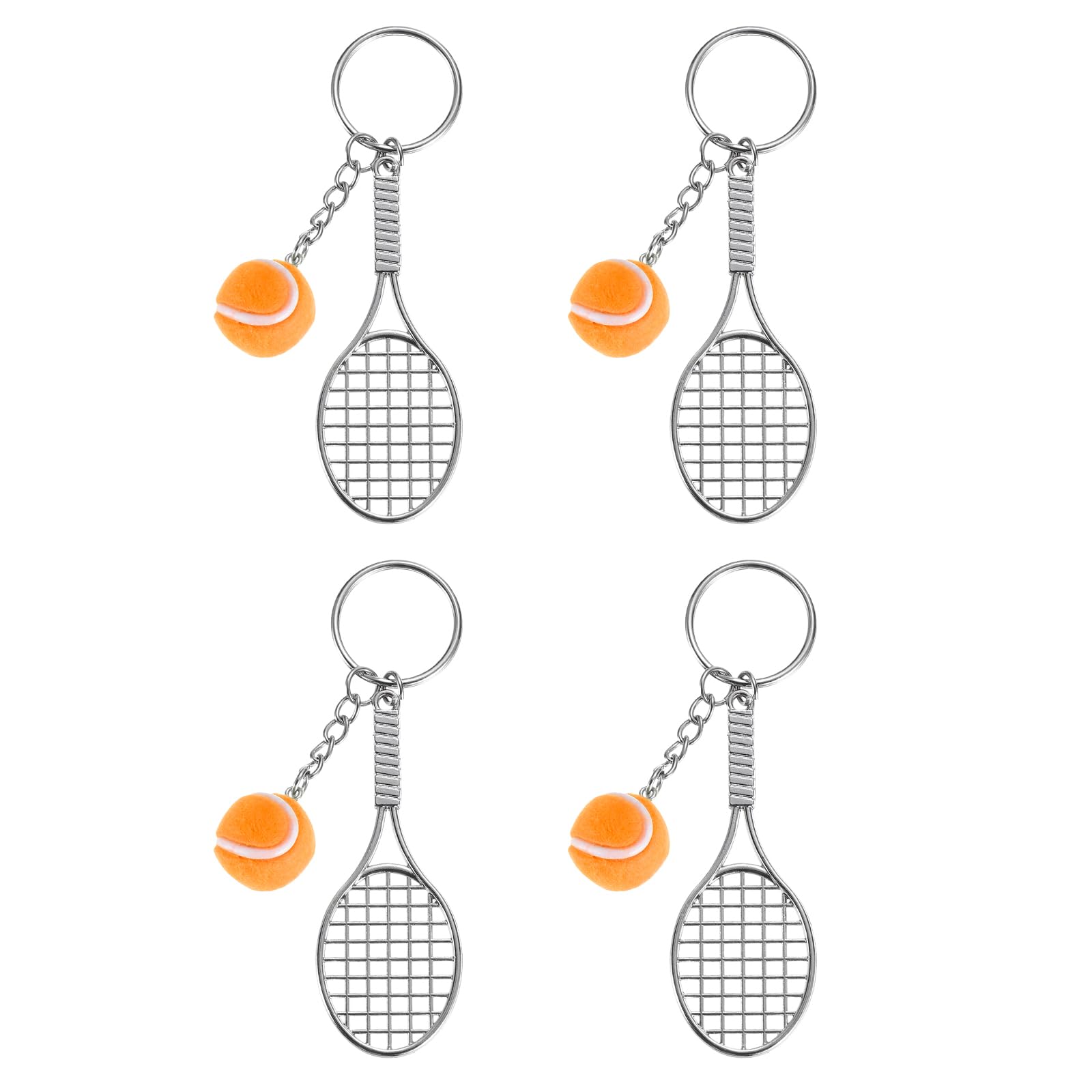 PATIKIL Tennis Keychain, 4Pcs Alloy Mini Tennis Racket Keychain Key Ring Tennis Ball Cute Sports Keyrings for Sport Lovers, Orange