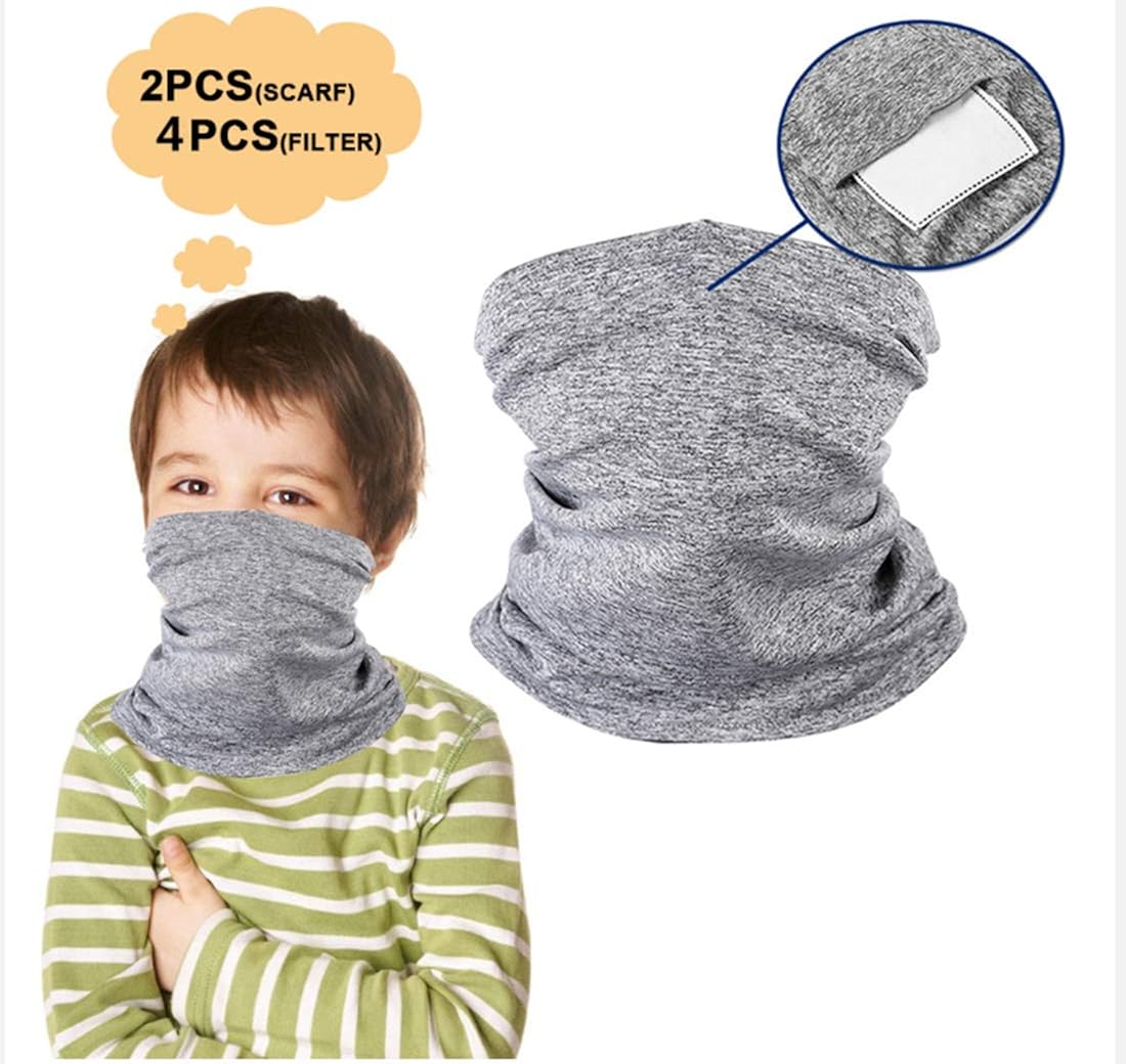 Kids Neck Gaiter Face Mask Bandana with Filter Tube Scarf Balaclava Face Cover for Boys Girls Outdoor Sport (Grey 2 Pack Child): Clothing