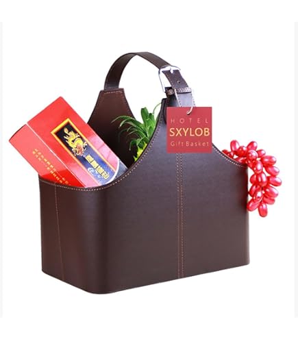 Leather Storage Basket,MDF Structure Wine Flowers Fruits Holder Rack