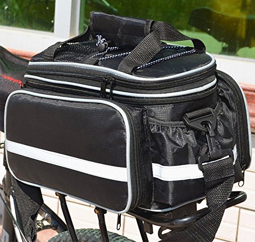 OneBelief Bike Pannier Bag with Rainproof Cover, [Reflective Patches] [Fastening Tapes] [Waterproof] [Durable] Bicycle Rear Rack Seat Handbag (Black) - Thumbnail 7