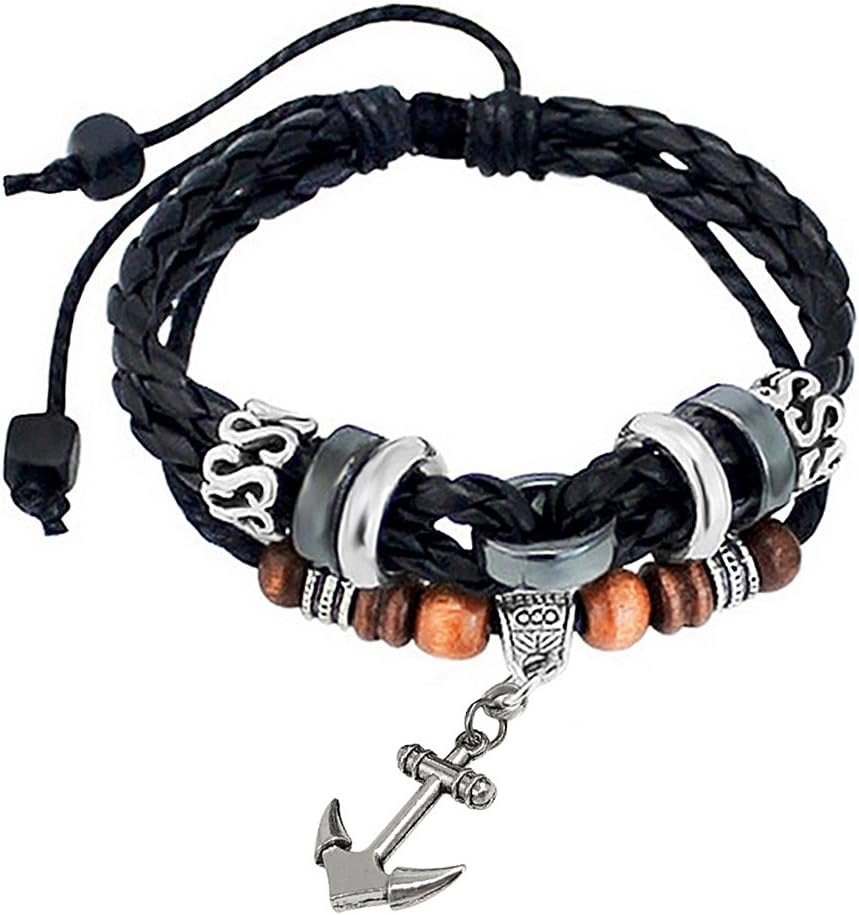 Suyi Multilayer Adjustable Leather Woven Braided Bangle Cross Bracelet Leaf Wrist Cuff Wristband