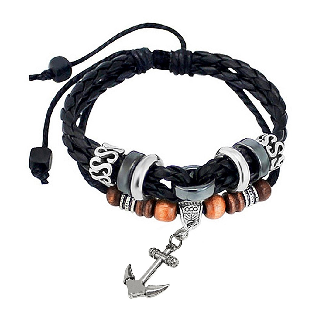 Suyi Multilayer Adjustable Leather Woven Braided Bangle Cross Bracelet Leaf Wrist Cuff Wristband