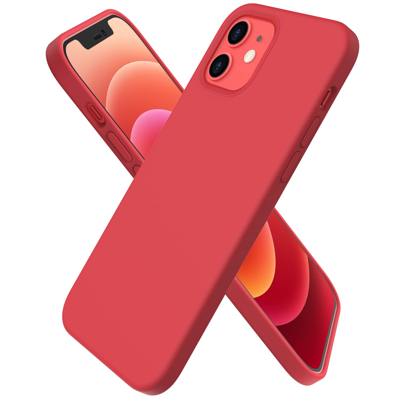 ORNARTO Compatible with iPhone 12 mini(2020) Case 5,4, Slim Liquid Silicone Full Covered Soft 3 Layers Gel Rubber with Microfiber Case Cover 5.4 inch-Red โ image 1